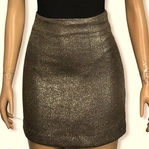 H&M Treed Mini Skirt Metallic bronze Knit lined zipper back size 2